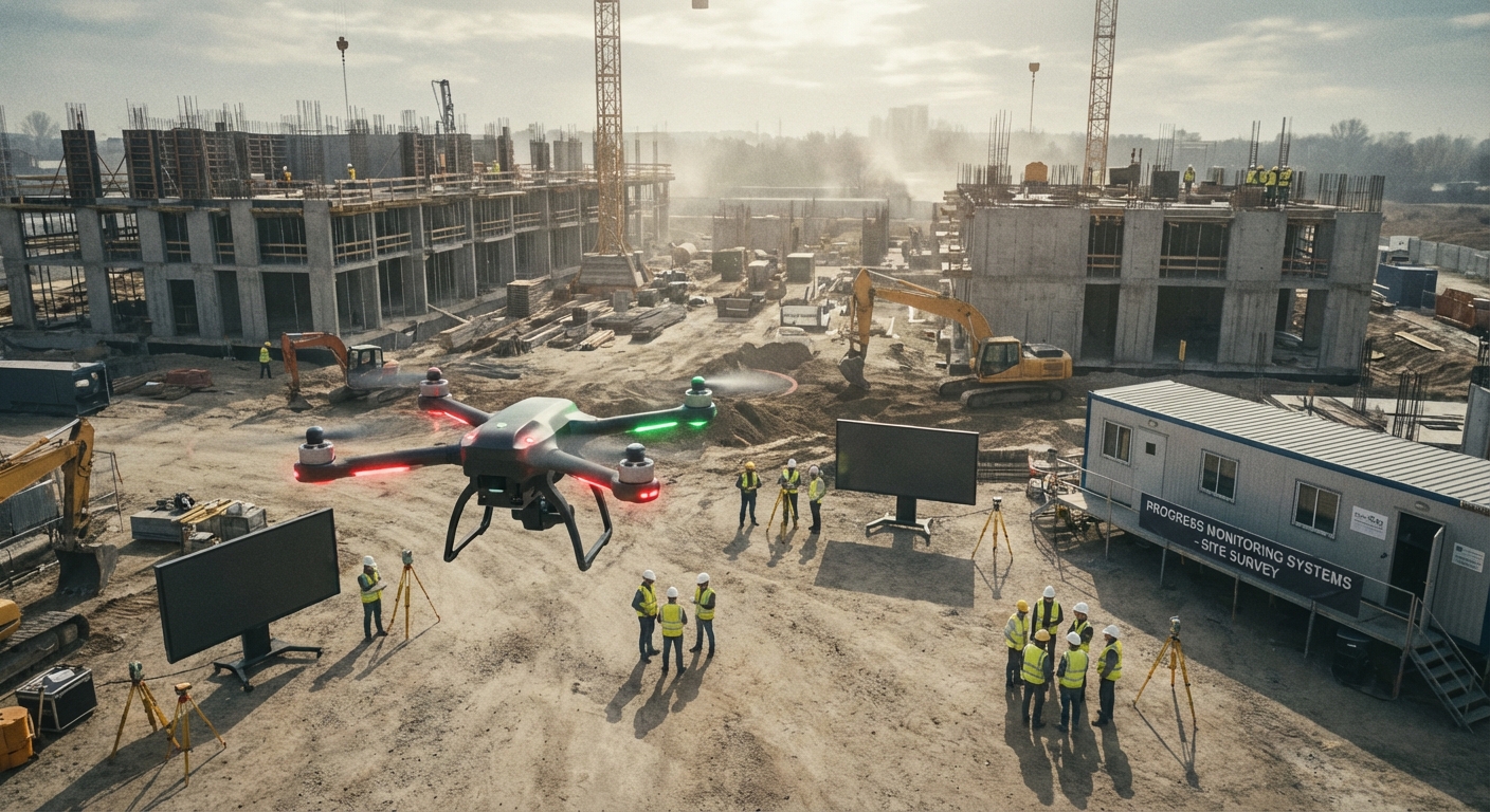 Drone survey of data center campus construction site