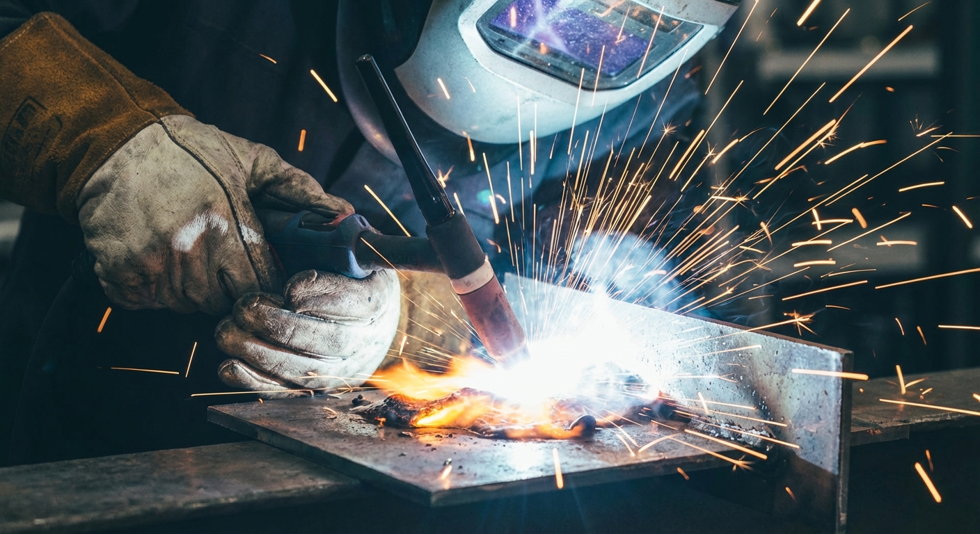 TIG welder working on precision structural steel fabrication