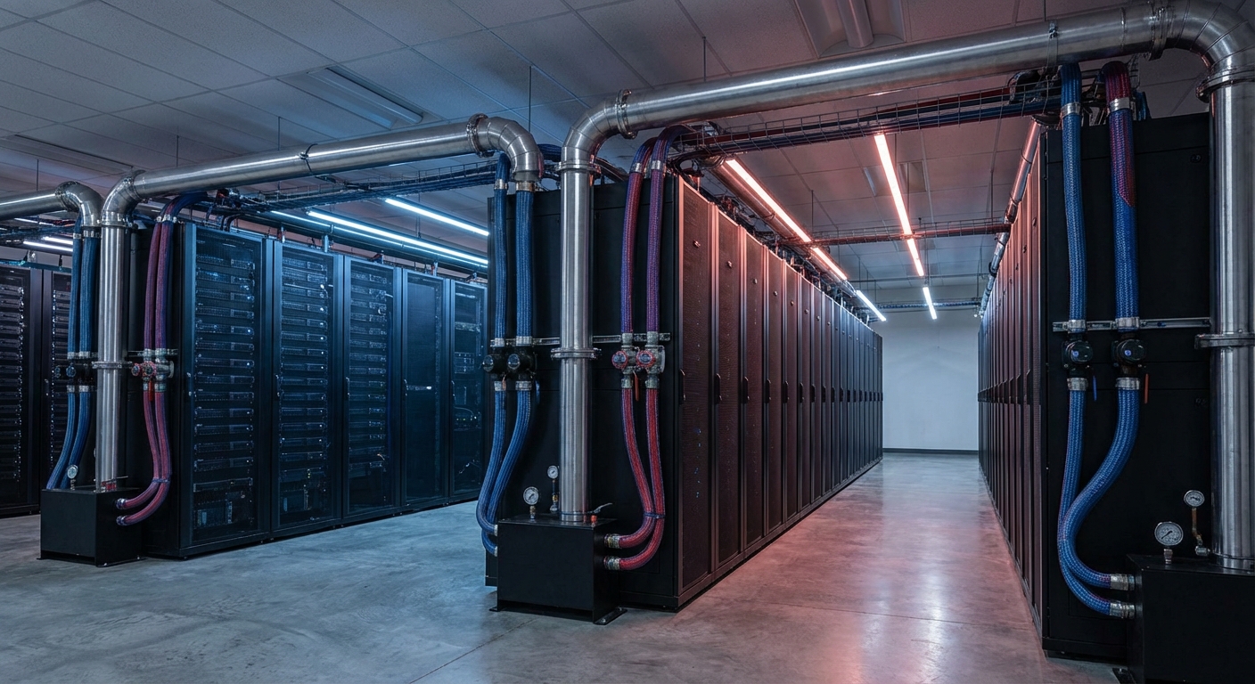 Liquid cooling manifold installed in an AI data center rack