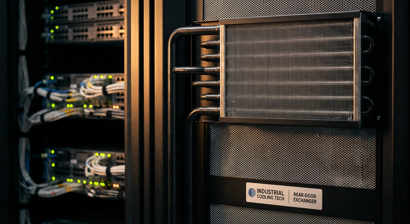 Rear-door heat exchanger installed on a server rack